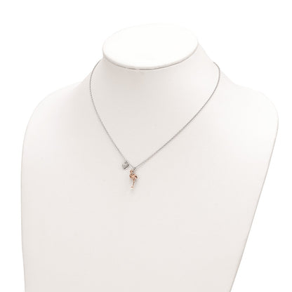 Ss/Rose Plated Sterling Silver Rhodium-Plated Rose-Plated Flamingo Heart 16.5 Inch With A 1 Extention Necklace