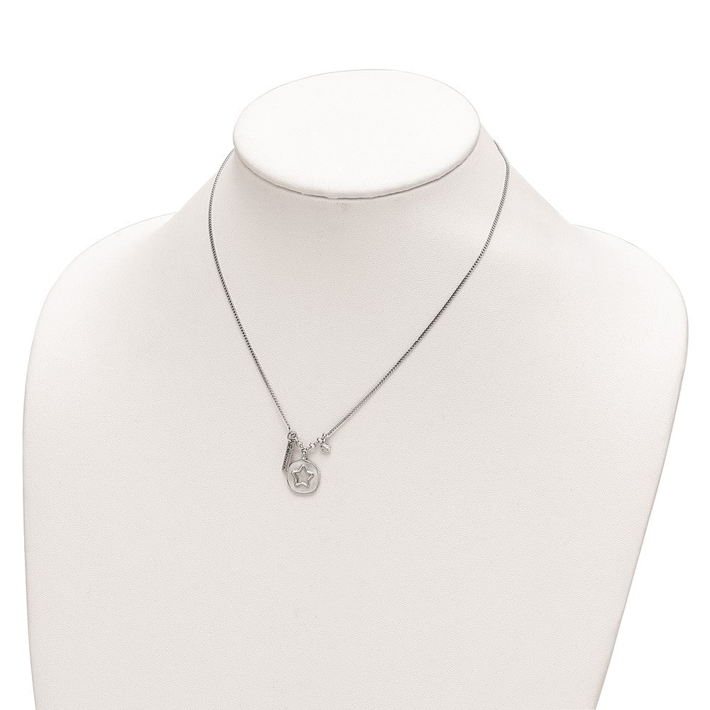 Sterling Silver Rhodium-Plated Satin Star/Friends/Cz W/1.5In Ext Necklace
