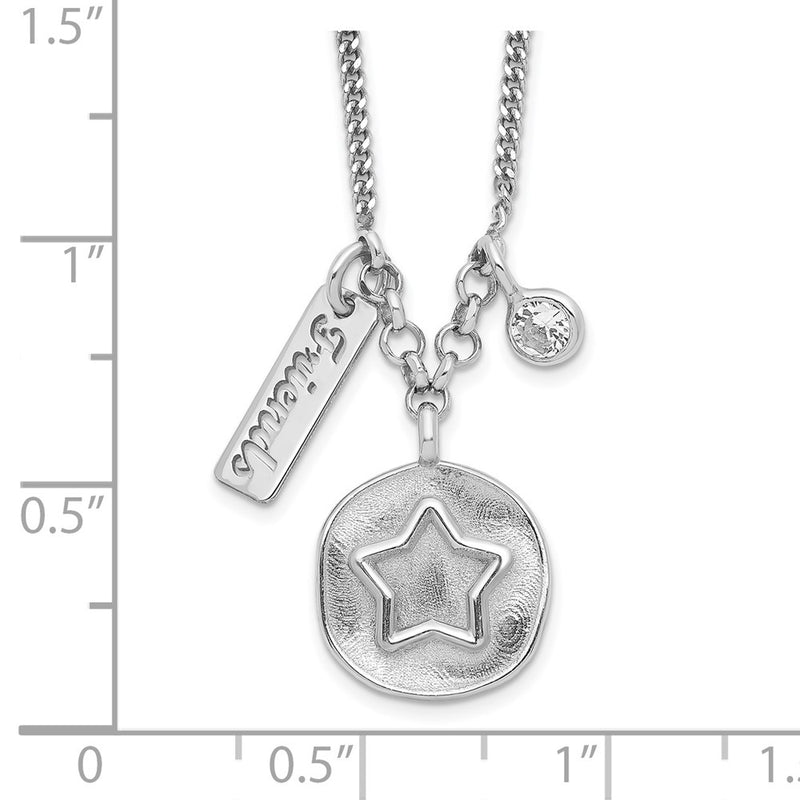 Sterling Silver Rhodium-Plated Satin Star/Friends/Cz W/1.5In Ext Necklace