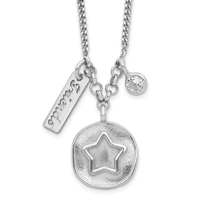 Sterling Silver Rhodium-Plated Satin Star/Friends/Cz W/1.5In Ext Necklace