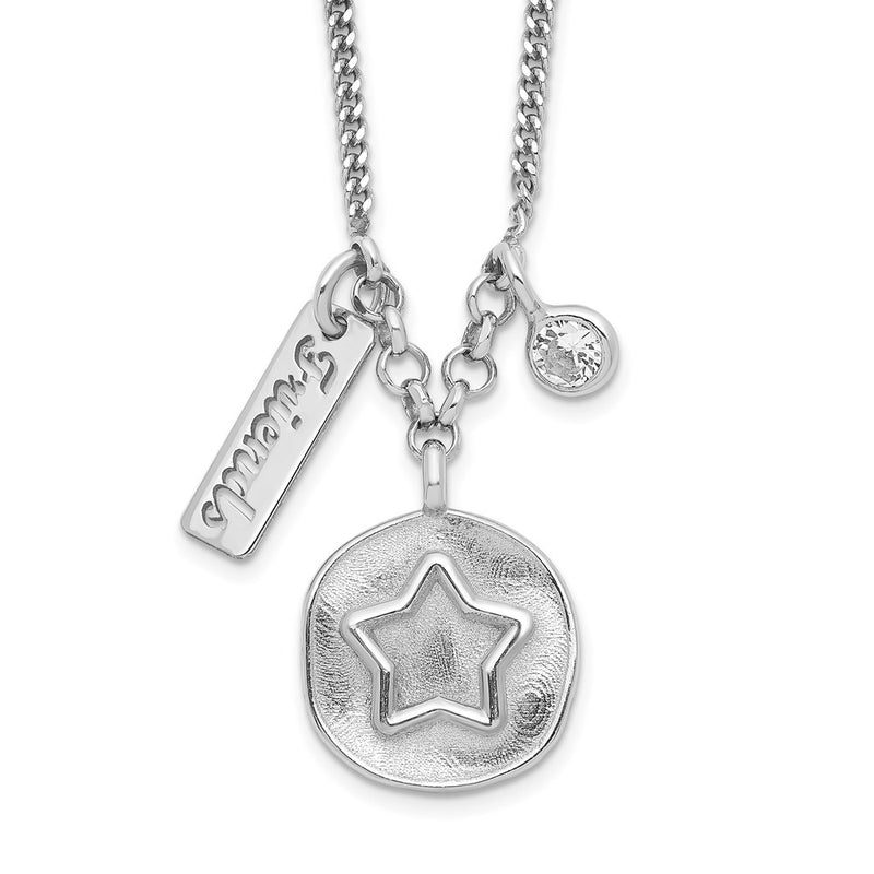 Sterling Silver Rhodium-Plated Satin Star/Friends/Cz W/1.5In Ext Necklace