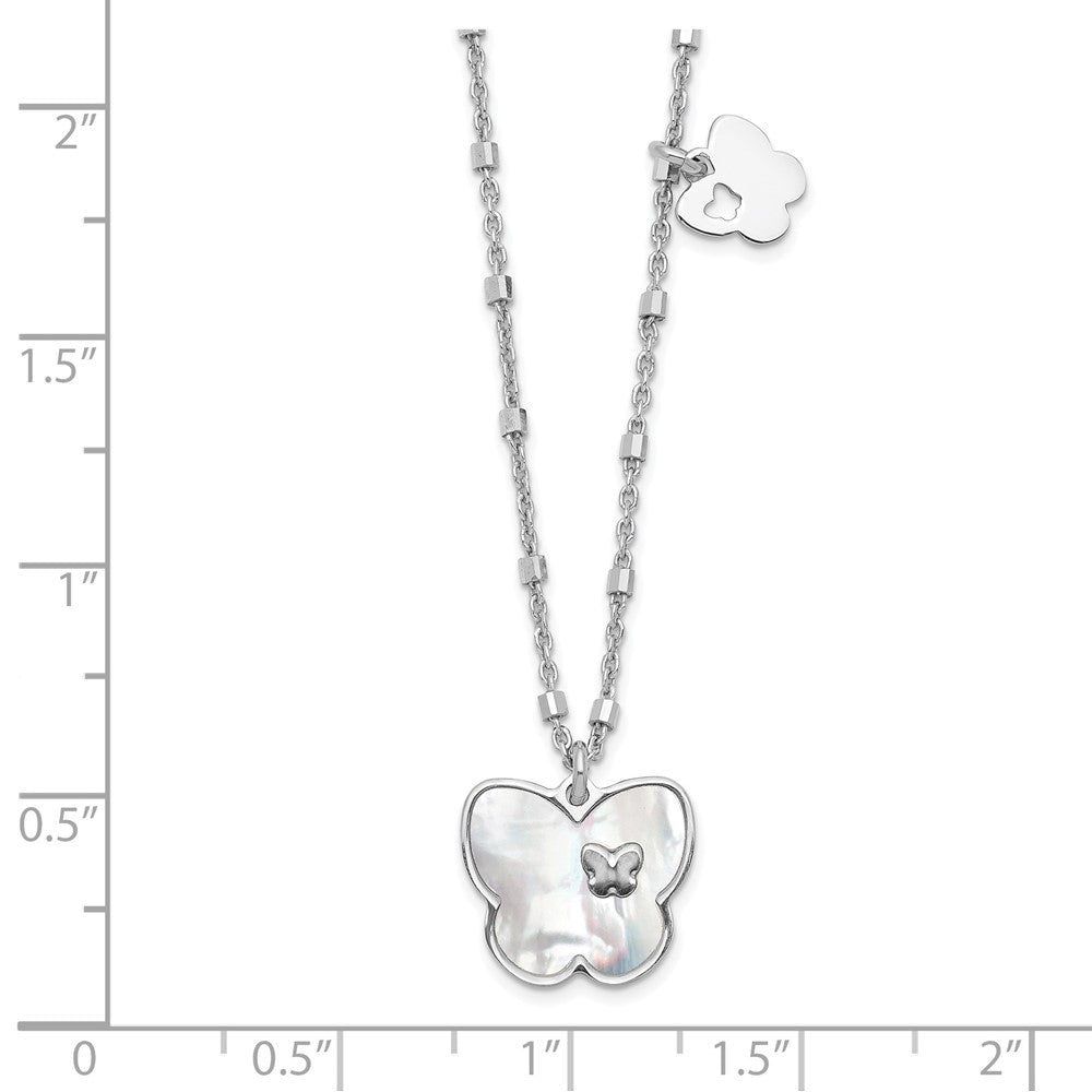 Sterling Silver Rhodium-Plate Mother Of Pearl Butterfly W/1In Ext Necklace