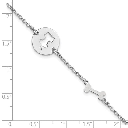 7 Inch Sterling Silver Rhodium-Plated Puppy And Bone W/.5 In Ext Bracelet