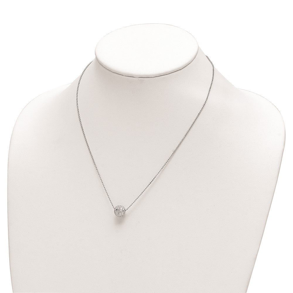 Sterling Silver Rhodium-Plated Polish And Lasered Bead 18In Necklace