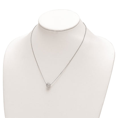 Sterling Silver Rhodium-Plated Polish And Lasered Bead 18In Necklace