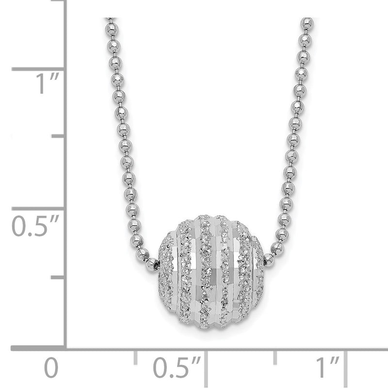 Sterling Silver Rhodium-Plated Polish And Lasered Bead 18In Necklace