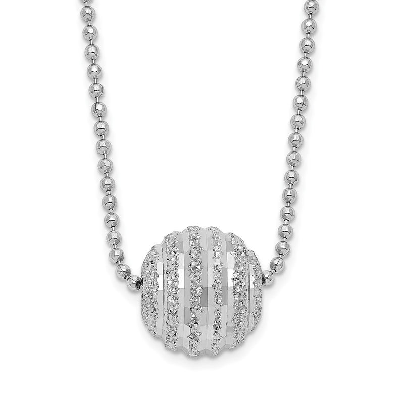 Sterling Silver Rhodium-Plated Polish And Lasered Bead 18In Necklace