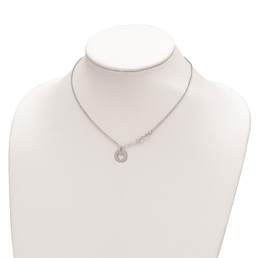 Sterling Silver Rhodium-Plated Heart And Infinity W/1 In Ext Necklace