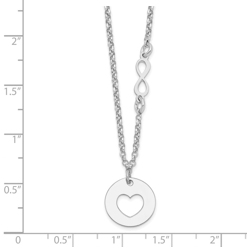 Sterling Silver Rhodium-Plated Heart And Infinity W/1 In Ext Necklace