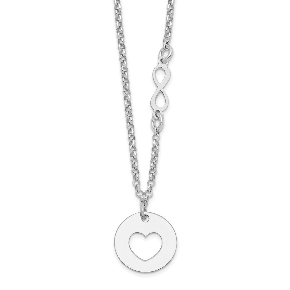 Sterling Silver Rhodium-Plated Heart And Infinity W/1 In Ext Necklace