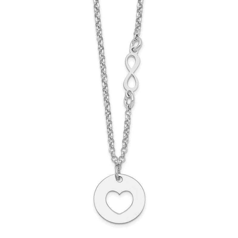 Sterling Silver Rhodium-Plated Heart And Infinity W/1 In Ext Necklace