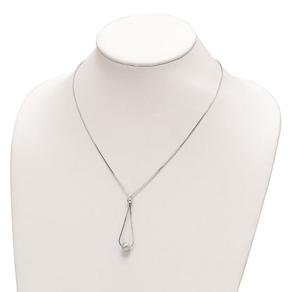 Sterling Silver Rhodium-Plated Diamond-Cut Beaded Drop 18In Necklace