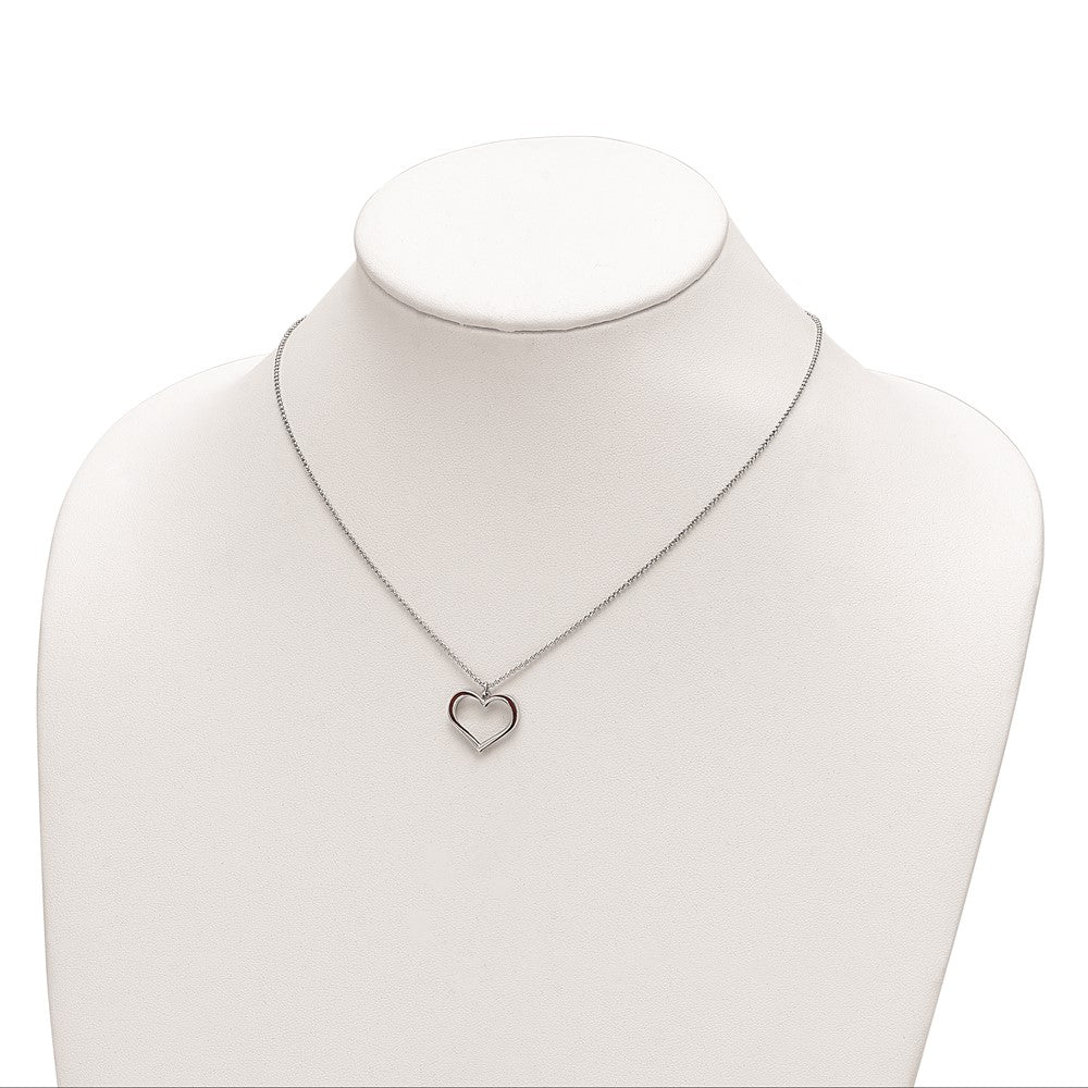 Sterling Silver Rhodium Plated Red Enamel Heart Adjustable 16 Inch Necklace With1 Extension