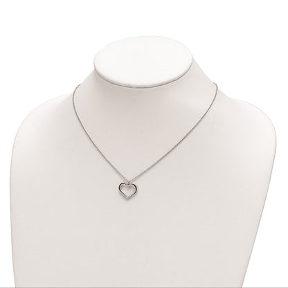 Sterling Silver Rhodium Plated Red Enamel Heart Adjustable 16 Inch Necklace With1 Extension