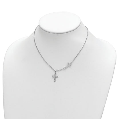Sterling Silver Rhodium-Plated 2-Cross W/1 In Ext Necklace