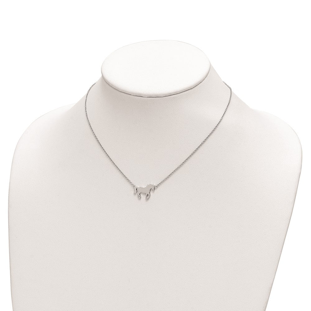 Sterling Silver Rhodium-Plated Polished Horse W/ 2In Ext Necklace
