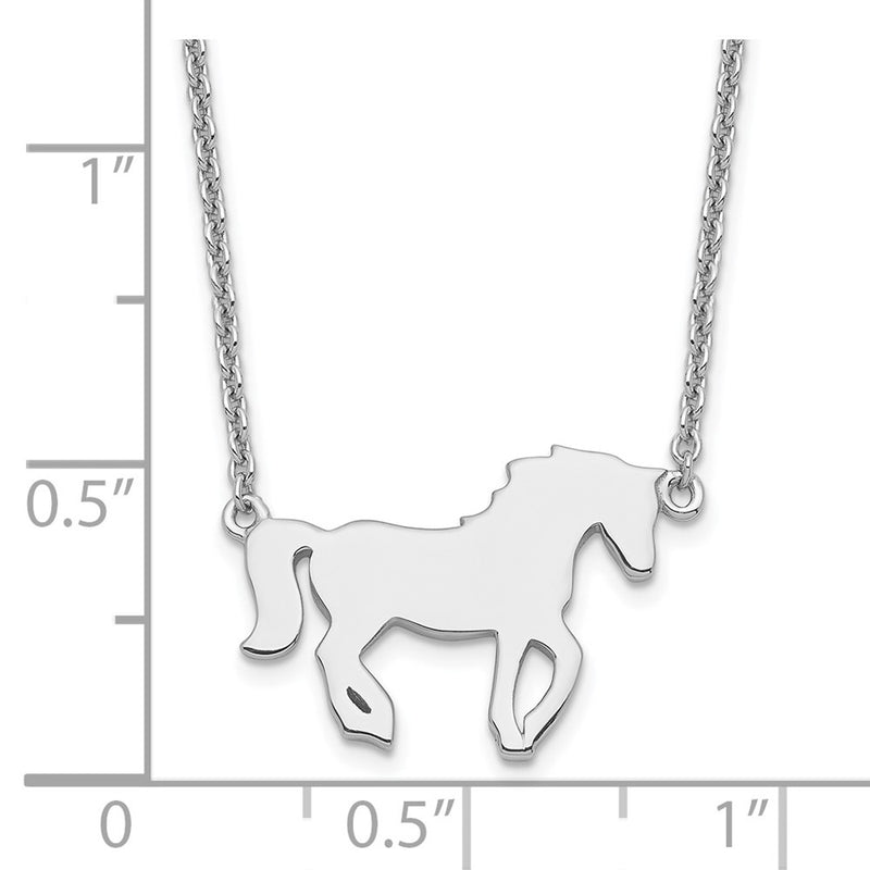 Sterling Silver Rhodium-Plated Polished Horse W/ 2In Ext Necklace