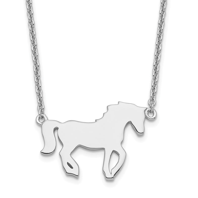 Sterling Silver Rhodium-Plated Polished Horse W/ 2In Ext Necklace