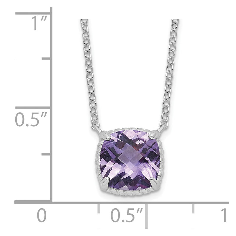 Sterling Silver Rhodium-Plated Square Amethyst W/2 In Ext. Necklace
