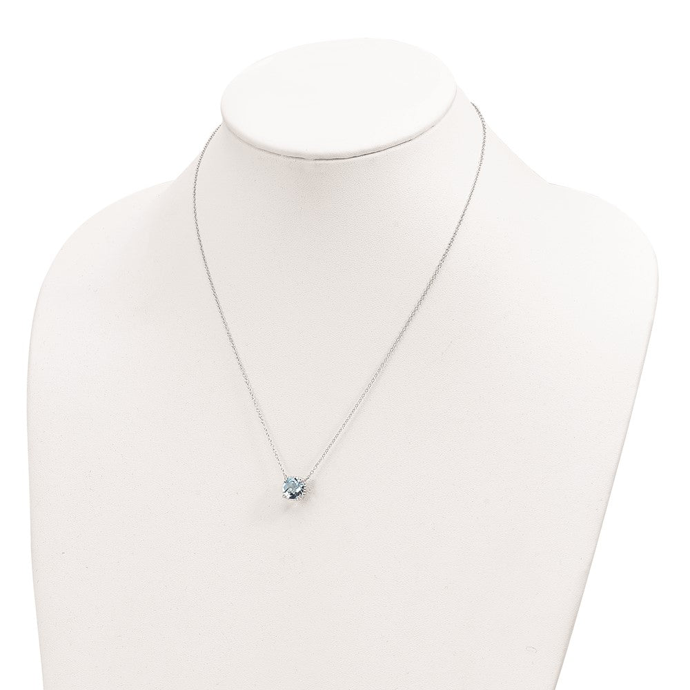 Sterling Silver Rhodium-Plated Square Blue Topaz W/2 In Ext. Necklace