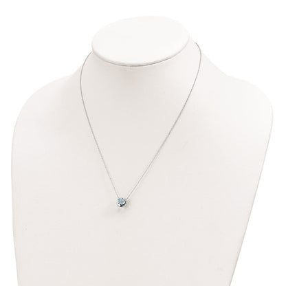 Sterling Silver Rhodium-Plated Square Blue Topaz W/2 In Ext. Necklace