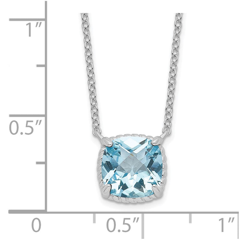 Sterling Silver Rhodium-Plated Square Blue Topaz W/2 In Ext. Necklace