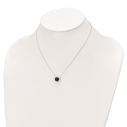 Sterling Silver Rhodium-Plated Square Garnet W/2 In Ext. Necklace