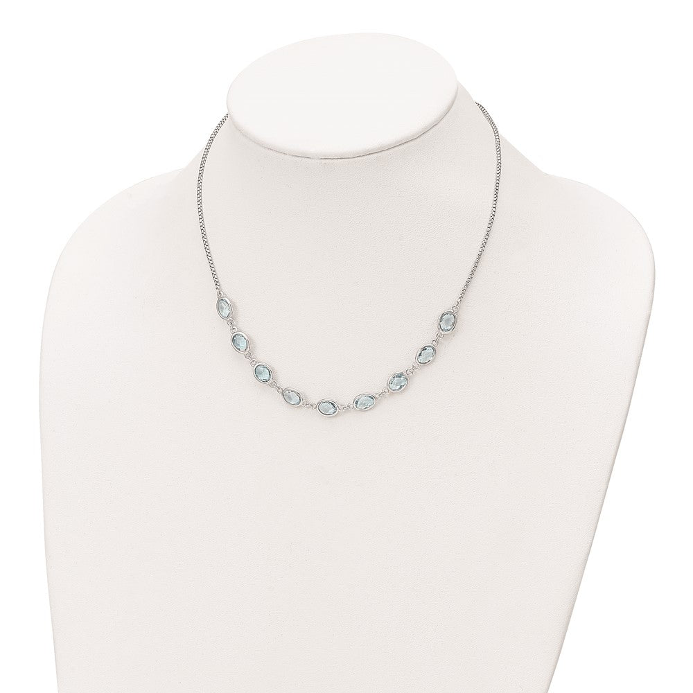 Sterling Silver Rhodium-Plated Polished Blue Topaz W/2 In Ext. Necklace