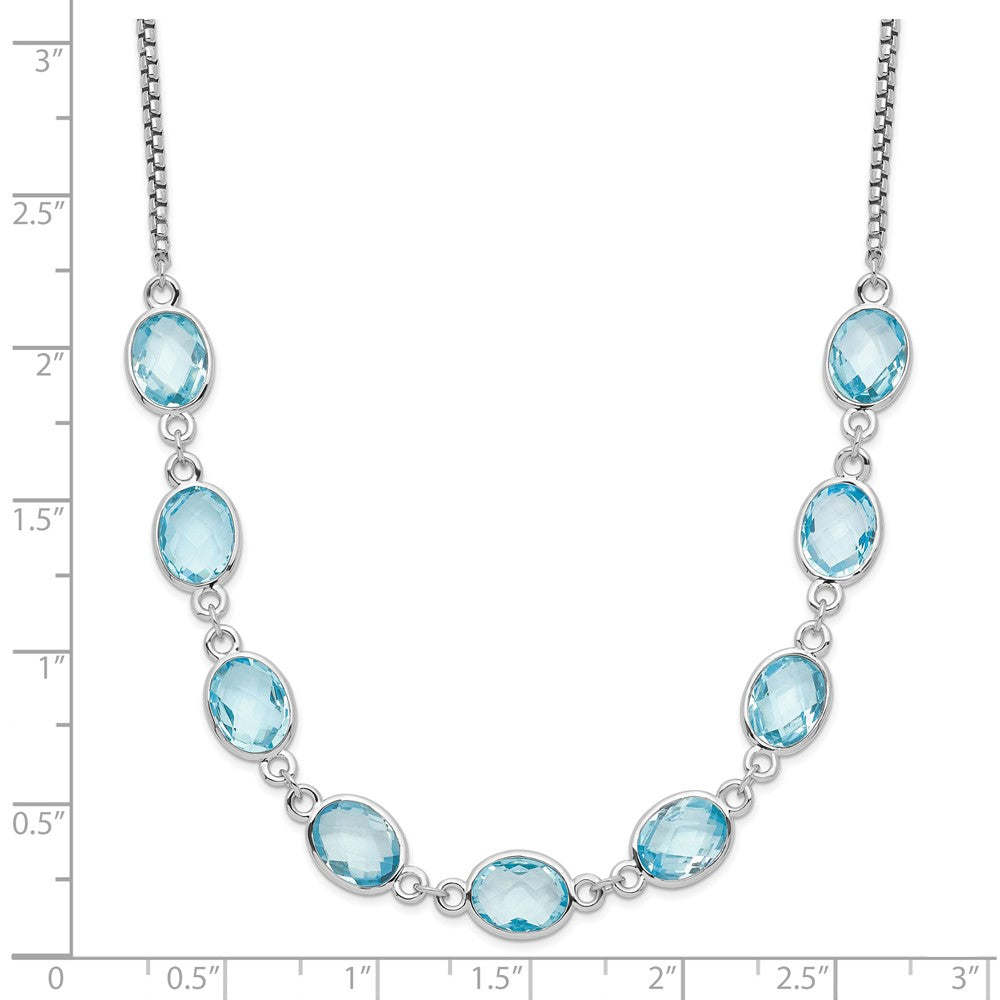 Sterling Silver Rhodium-Plated Polished Blue Topaz W/2 In Ext. Necklace