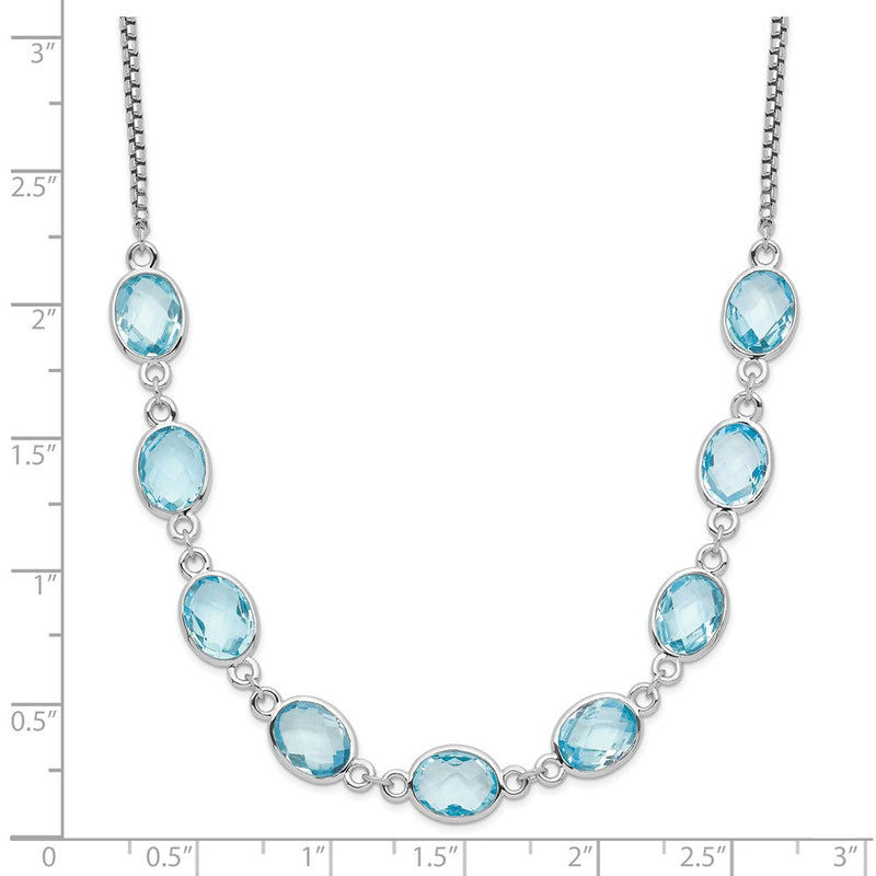 Sterling Silver Rhodium-Plated Polished Blue Topaz W/2 In Ext. Necklace