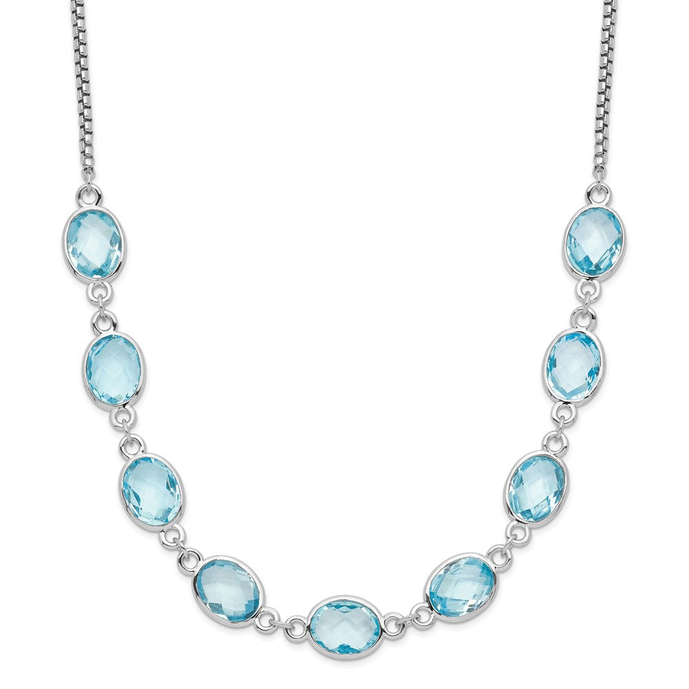 Sterling Silver Rhodium-Plated Polished Blue Topaz W/2 In Ext. Necklace