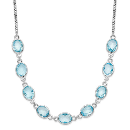 Sterling Silver Rhodium-Plated Polished Blue Topaz W/2 In Ext. Necklace