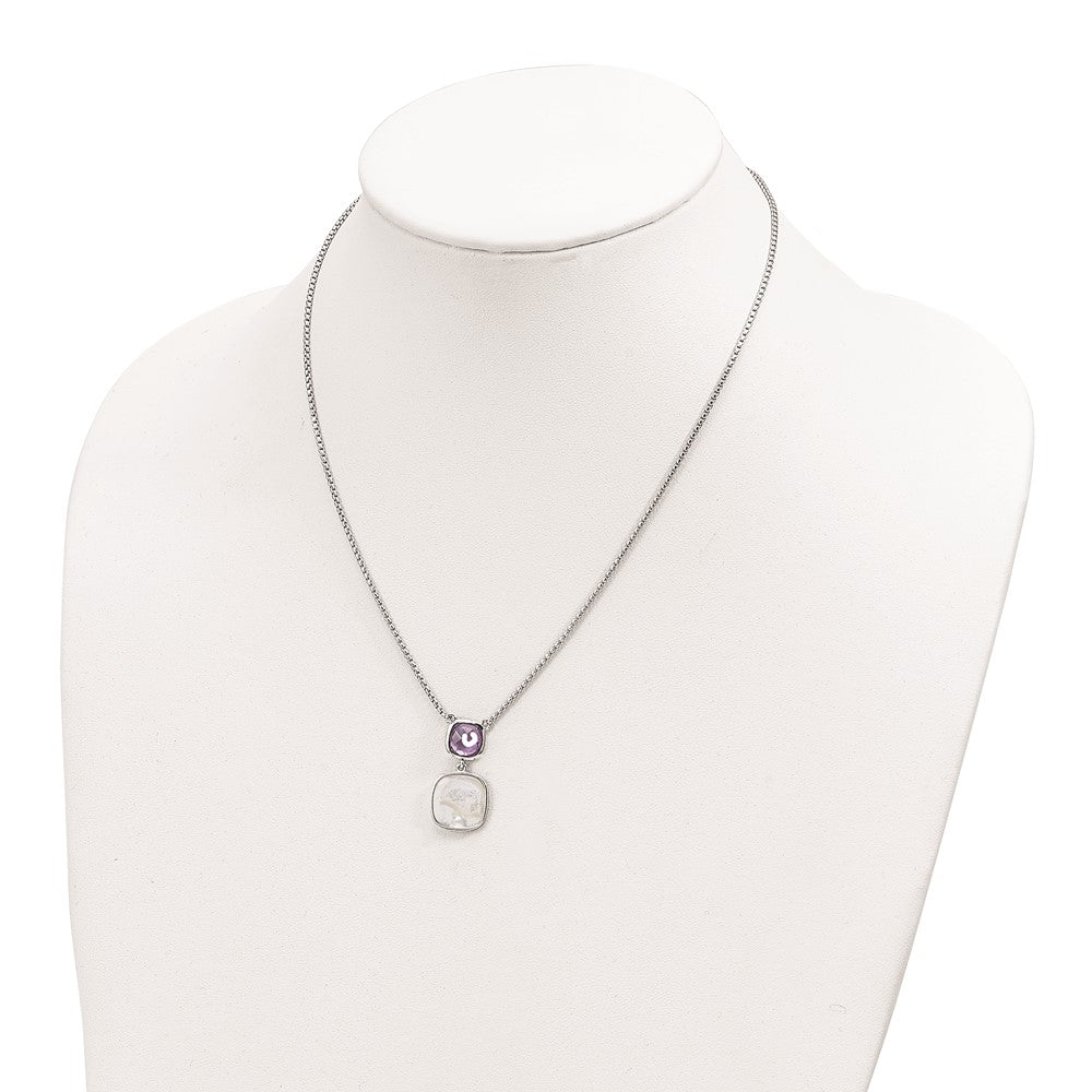 Sterling Silver Rhod-Plated 3.68Amethyst/Mop W/2 In Ext. Necklace