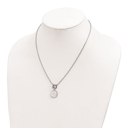 Sterling Silver Rhod-Plated 3.68Amethyst/Mop W/2 In Ext. Necklace