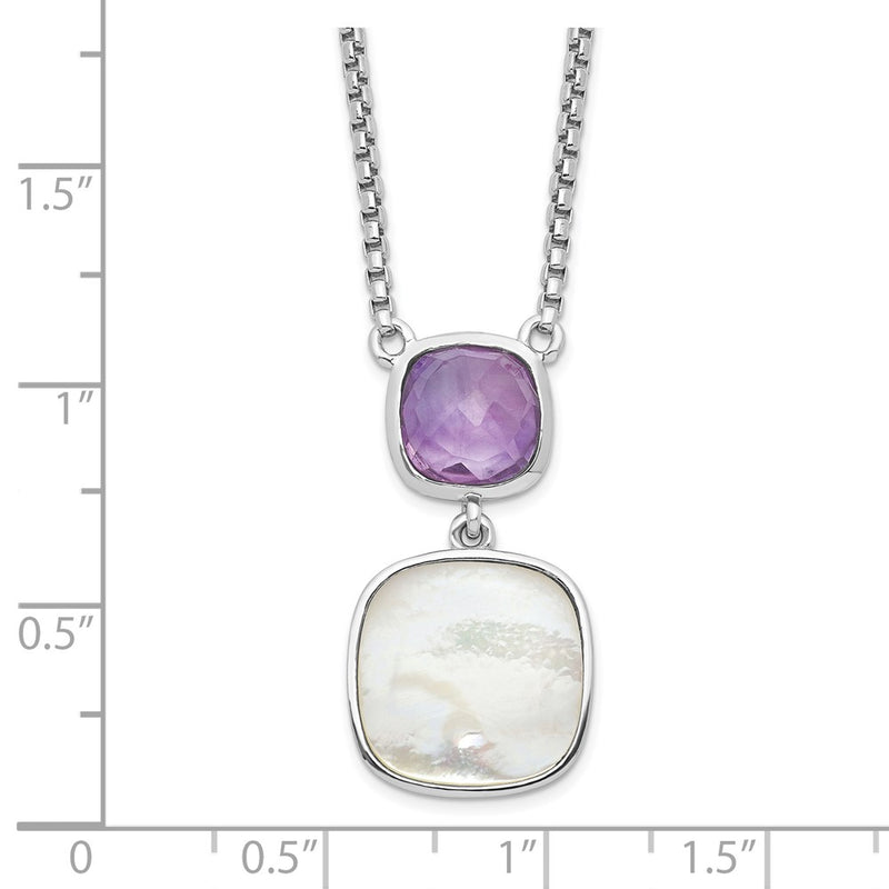 Sterling Silver Rhod-Plated 3.68Amethyst/Mop W/2 In Ext. Necklace