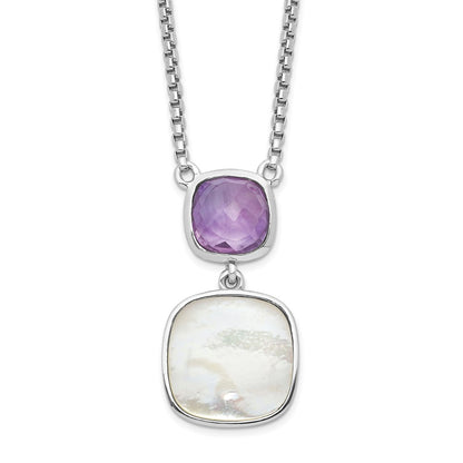 Sterling Silver Rhod-Plated 3.68Amethyst/Mop W/2 In Ext. Necklace