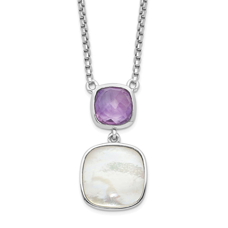 Sterling Silver Rhod-Plated 3.68Amethyst/Mop W/2 In Ext. Necklace