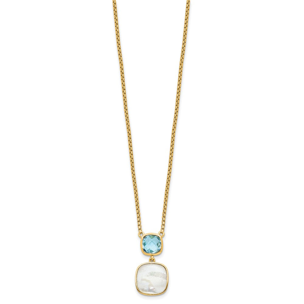 Sterling Silver Gold-Plated 1.95Bt Blue Topaz & Mop W/2 In Ext. Necklace