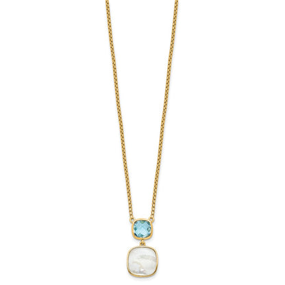Sterling Silver Gold-Plated 1.95Bt Blue Topaz & Mop W/2 In Ext. Necklace