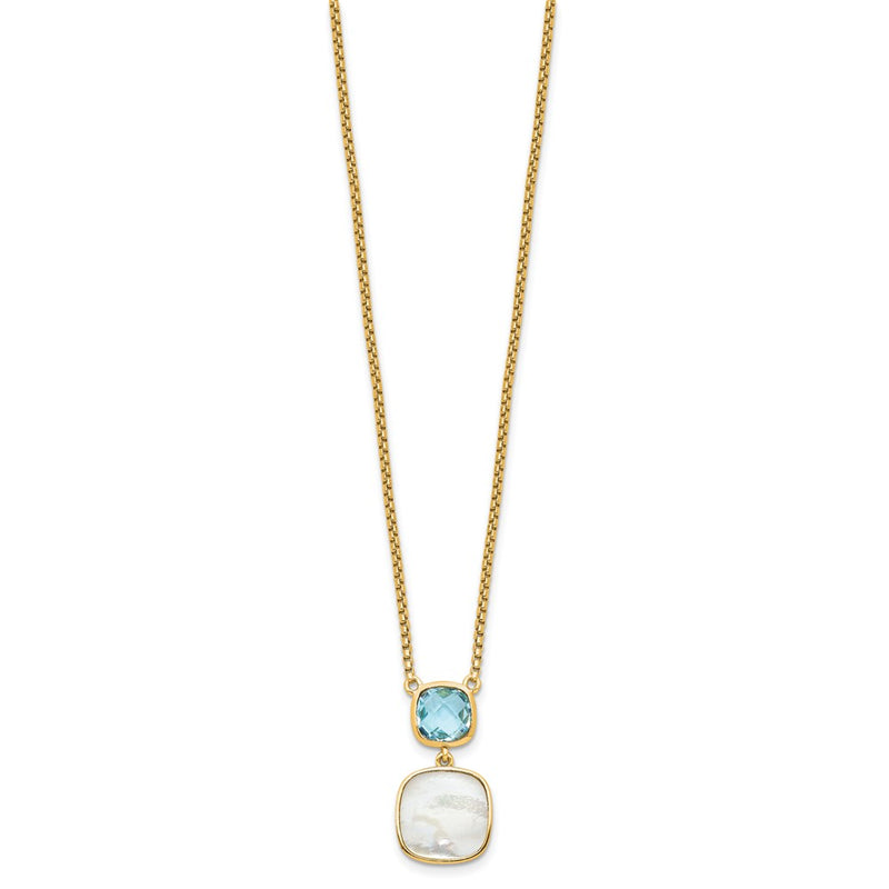 Sterling Silver Gold-Plated 1.95Bt Blue Topaz & Mop W/2 In Ext. Necklace