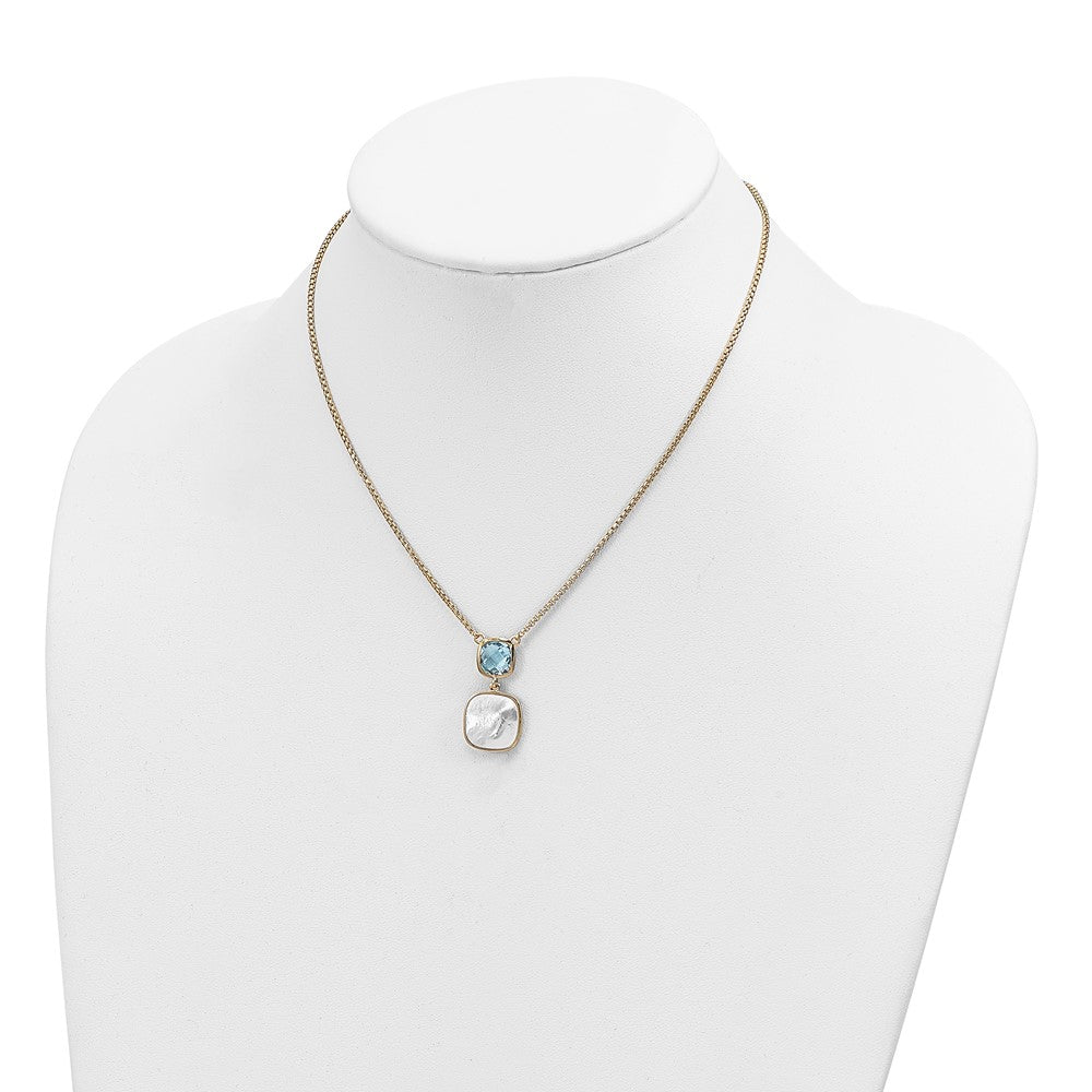 Sterling Silver Gold-Plated 1.95Bt Blue Topaz & Mop W/2 In Ext. Necklace