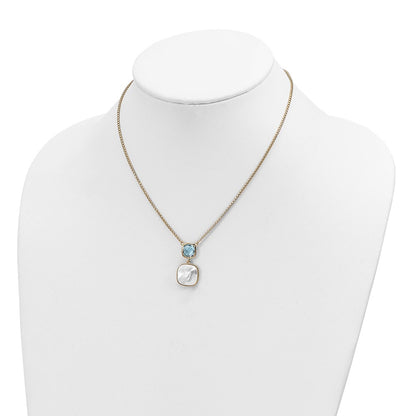 Sterling Silver Gold-Plated 1.95Bt Blue Topaz & Mop W/2 In Ext. Necklace