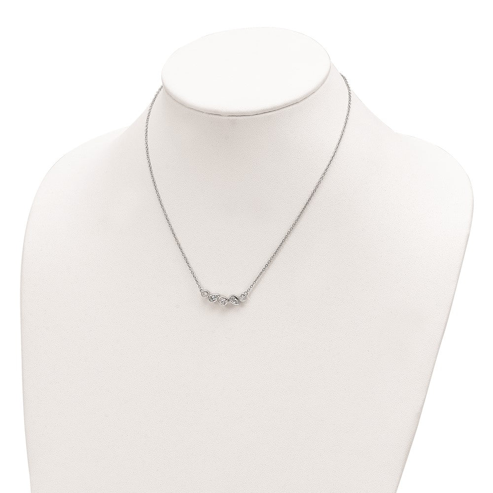 Sterling Silver Rh-Plate Sky Blue Topaz White Cz 16.5In W/1In Ext Necklace