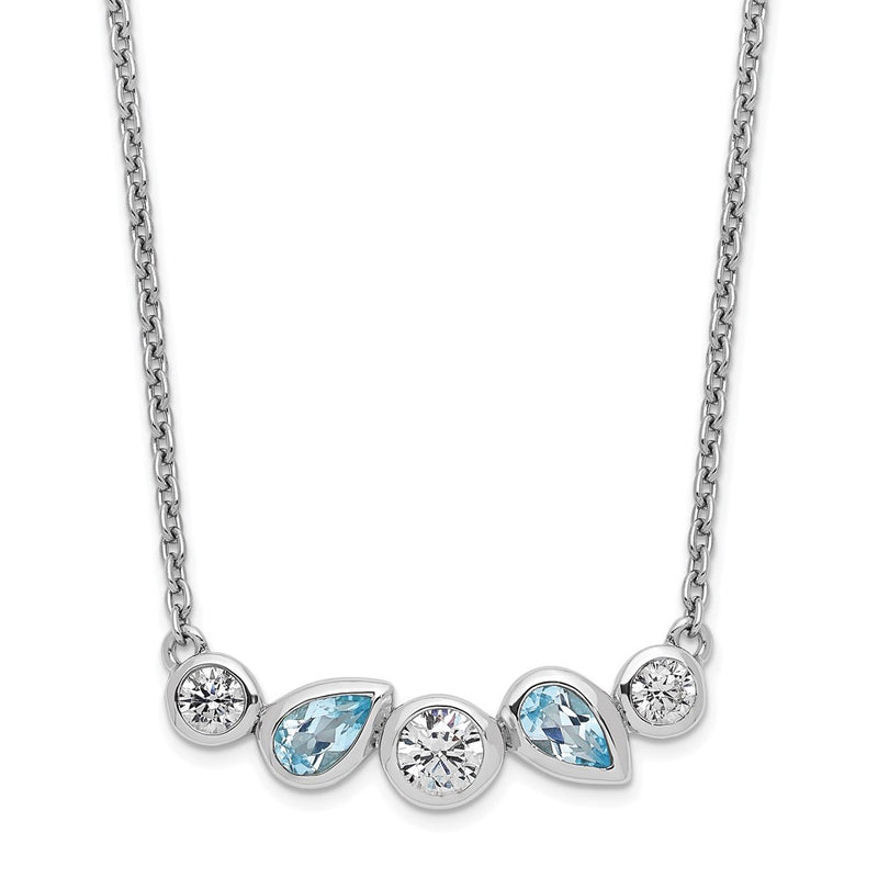 Sterling Silver Rh-Plate Sky Blue Topaz White Cz 16.5In W/1In Ext Necklace
