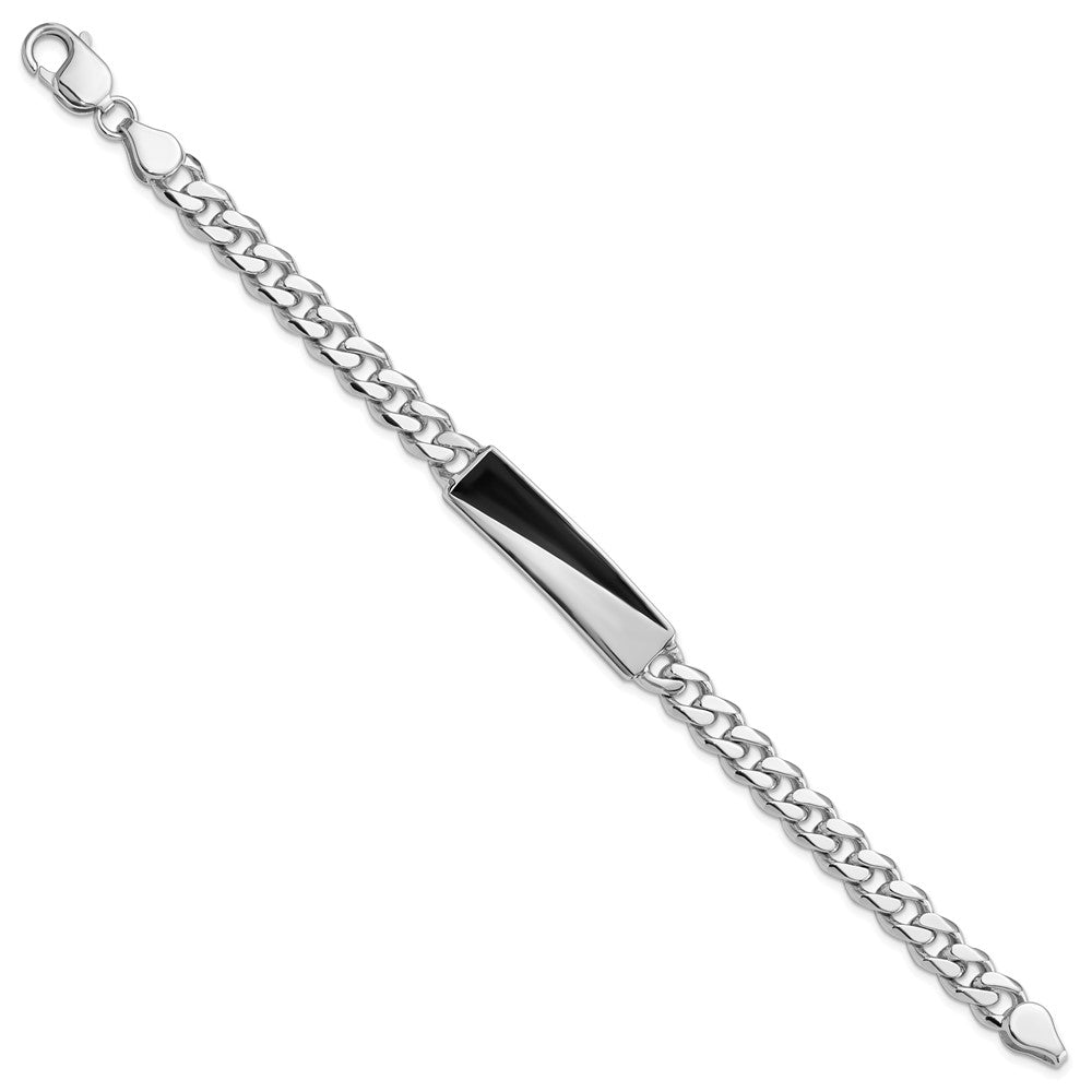 Sterling Silver Rhodium-Plated Enameled Bar Men's 8in Bracelet