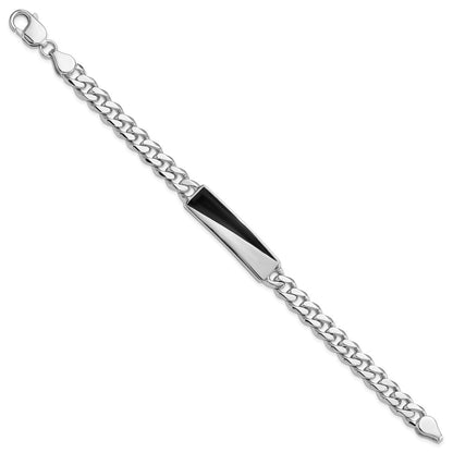 Sterling Silver Rhodium-Plated Enameled Bar Men's 8in Bracelet