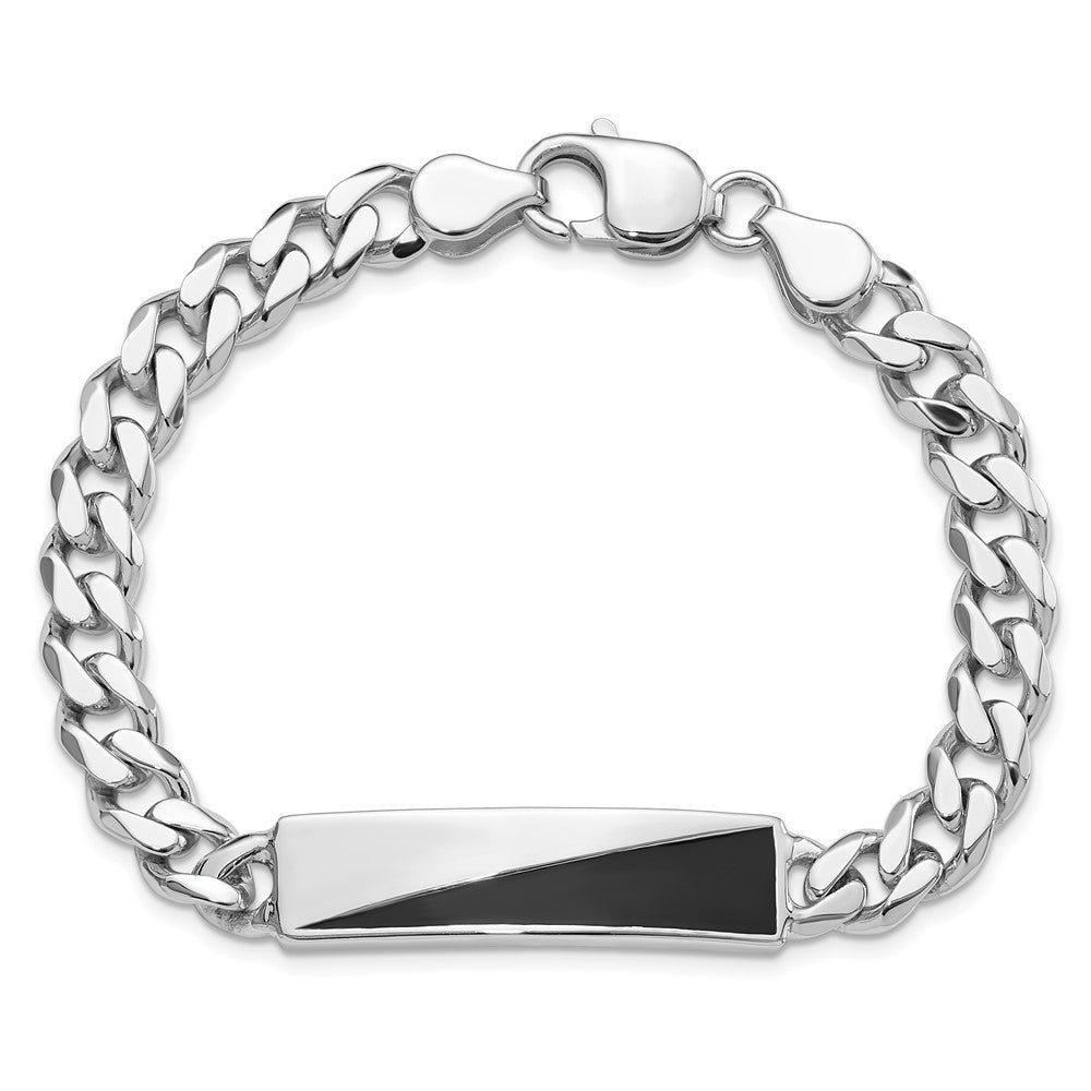Sterling Silver Rhodium-Plated Enameled Bar Men's 8in Bracelet