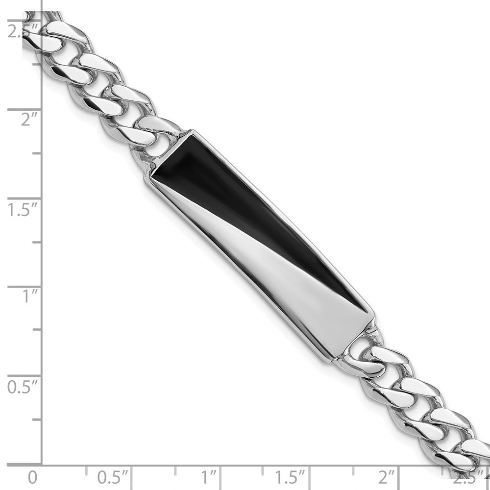 Sterling Silver Rhodium-Plated Enameled Bar Men's 8in Bracelet