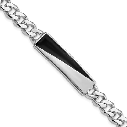 Sterling Silver Rhodium-Plated Enameled Bar Men's 8in Bracelet