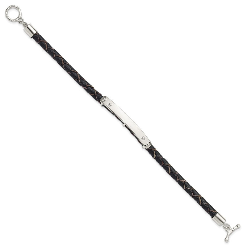 Sterling Silver Genuine Leather Id 8in Toggle Bracelet